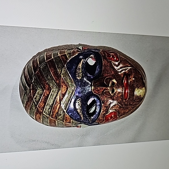 Solid Brass Masks Hand Painted Mardi Gras Vintage Lot of 3 Wall Art - Picture 6 of 8